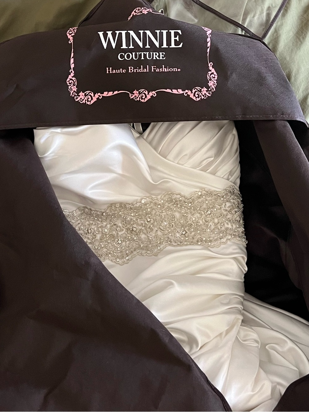 NEW Winnie Couture Cream Satin Wedding Dress Fit&Flare Sweetheart Jewel Belt